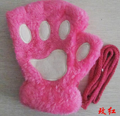 Winter Lovely Half Cover Paw Bear Cat Claw Gloves Short Finger EHAD +