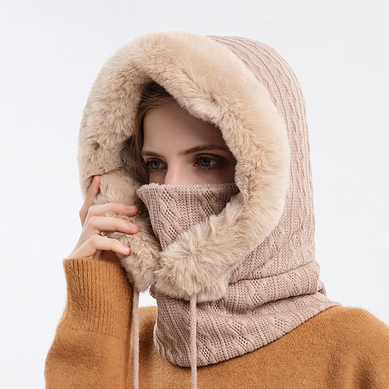Winter Thick Plush Hat With Scarf Windproof Warm Knit Hats Hooded For Women EHAD +