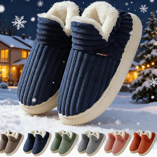 Winter Plush Home Shoes Fashion Solid Color Stripes Floor Bedroom Slippers Indoor Outdoor Garden Shoes For Women Men Couples EHAD +