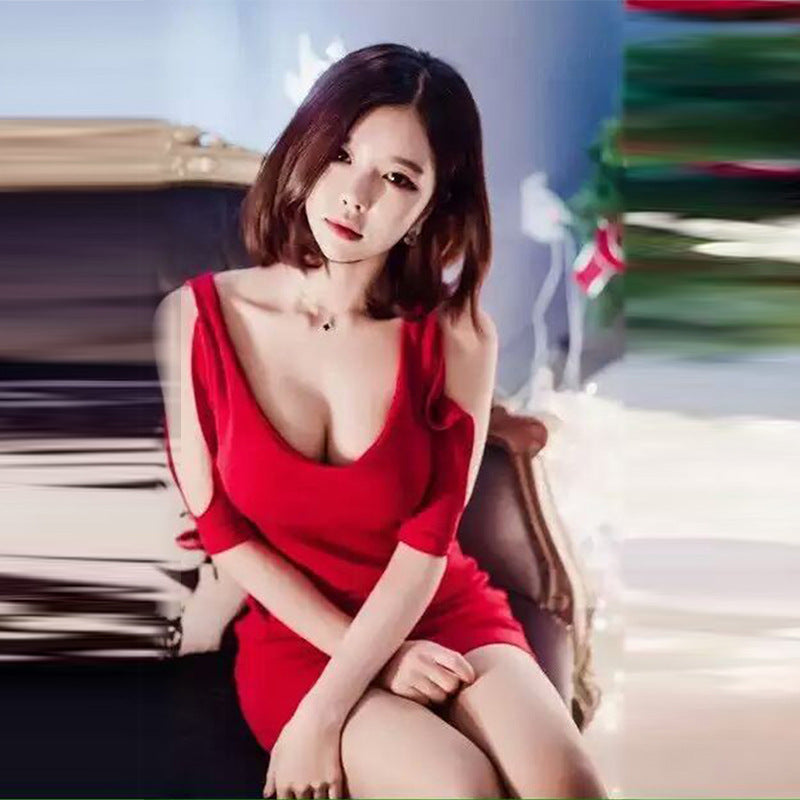 Low Cut Off Shoulder Base Mini Skirt Dress EHAD +