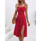 New Polka Dot Print Suspender Dress Summer Sexy Split Long Dresses For Womens Clothing EHAD +