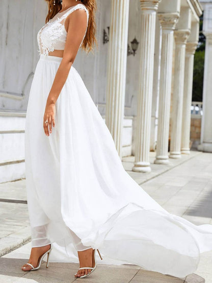 Chiffon Lace Trailing Wedding Large Swing Dress EHAD +