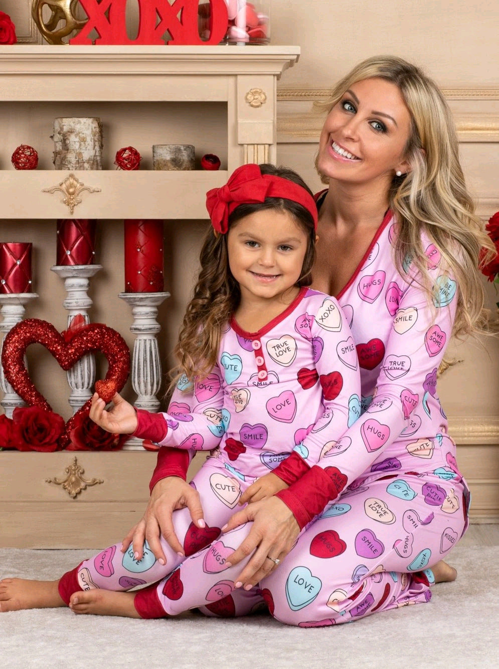 Valentines Day Love Print Casual Home Pajamas Parent Child Set EHAD +