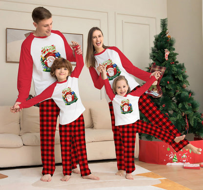 Christmas Parent-Child Clothes Set Long Sleeve T-Shirt Plaid Pants Family Matching Pajamas EHAD +