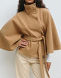 Winter High Neck Batwing Sleeve Coat With Belt Fashion Loose Elegant Button Top Trench Coat For Women Clothing EHAD +