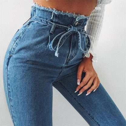 High-waisted Washed Pencil Pants Spring Sexy Temperament European And American Plus Size Denim Jeans For Women EHAD +