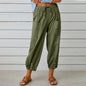 Women Drawstring Tie Pants Spring Summer Cotton And Linen Trousers With Pockets Button EHAD +