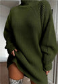 Solid Turtleneck Long Sweater Winter Warm Women Sweater Dress EHAD +