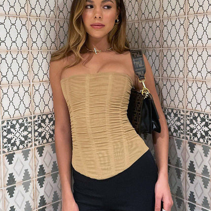 Skinny Sleeveless Tube Top Women Summer New Mesh Crop Corset Tank Party Streetwear Chest EHAD +