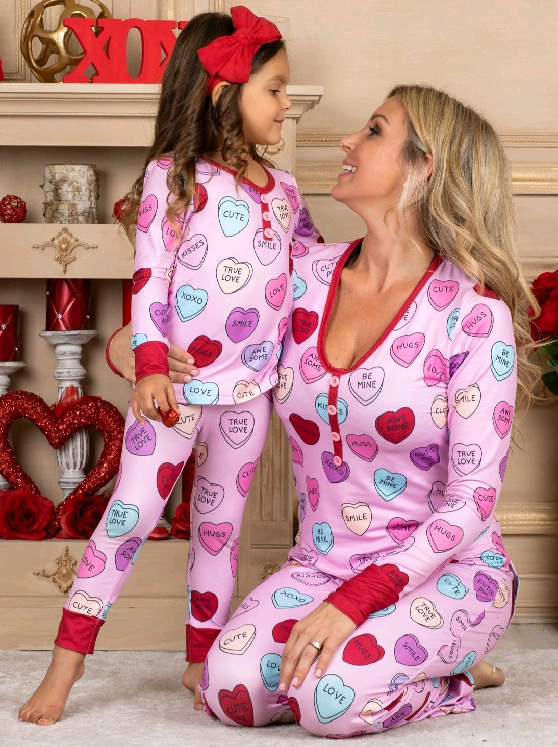 Valentines Day Love Print Casual Home Pajamas Parent Child Set EHAD +