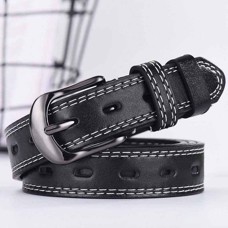 Two-line Men's And Women's Belts Young Students Hollow Out All-match Thin Trousers Belts Korean Denim Dress Belts EHAD +