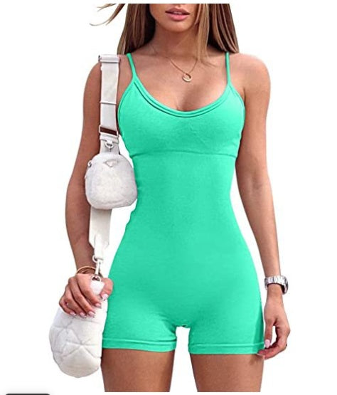 Spaghetti Strap Shorts Jumpsuit Sports Yoga Workout Tight Romper Women Fashion Fitness Sportwear EHAD +