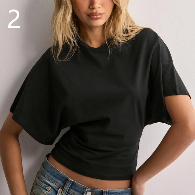 Summer Batwing Sleeve T-shirt Ins Fashion Round Neck Pullover Short-sleeved Tops For Women Clothing EHAD +