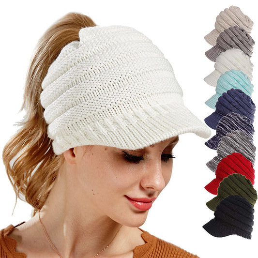 Women Ponytail Beanies Autumn Winter Hats Female Soft Knitting Caps Warm Ladies Skullies EHAD +