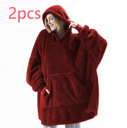 Hoodie Sweatshirt With Big Pocket Tops Sweater Comfortable Loose Double-Sided Fleece Thicker Wearable Blanket EHAD +