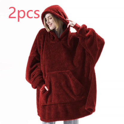 Hoodie Sweatshirt With Big Pocket Tops Sweater Comfortable Loose Double-Sided Fleece Thicker Wearable Blanket EHAD +