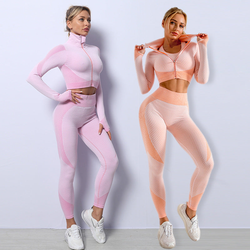 3PCS Yoga Set Seamless Sport Set Women Gym Clothing Leggings Women Crop Top Sports Bra Women Fitness Gym Set Womens Outfits Tracksuit EHAD +