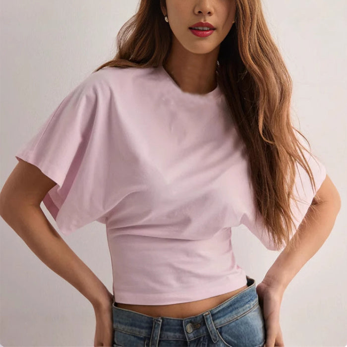 Summer Batwing Sleeve T-shirt Ins Fashion Round Neck Pullover Short-sleeved Tops For Women Clothing EHAD +
