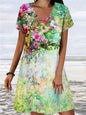 Women's Loose Floral Retro Print Dress EHAD +