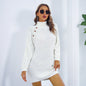 Winter Turtleneck Long Sweater Dress With Button Design Leisure Clinch Long Sleeve Base Sweater Women EHAD +