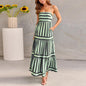 Summer Striped Printed Suspender Long Dress With Pockets Fashion Square Neck Backless Dresses For Beach Vacation Women Clothing EHAD +