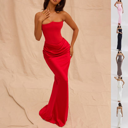 Slim Tube Top Long Dress Sexy Fashion Bandeau Backless Party Evening Dresses For Women Clothing EHAD +