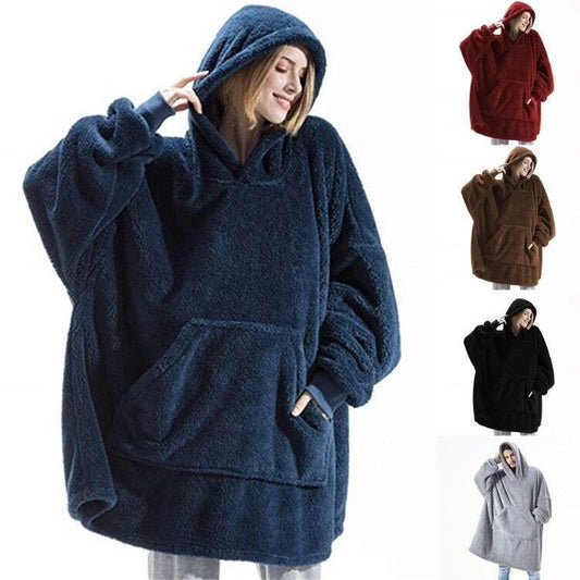 Hoodie Sweatshirt With Big Pocket Tops Sweater Comfortable Loose Double-Sided Fleece Thicker Wearable Blanket EHAD +