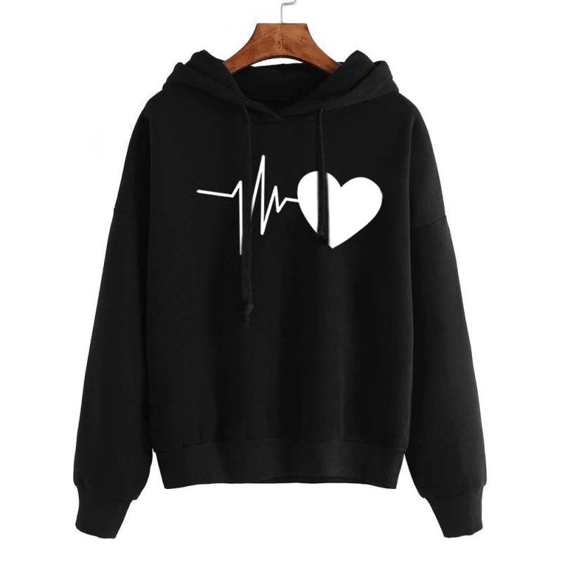 Heart Print Streetwear Hoodies Women Sweatshirt Spring Autumn Long Sleeve Hoodie Clothes EHAD +