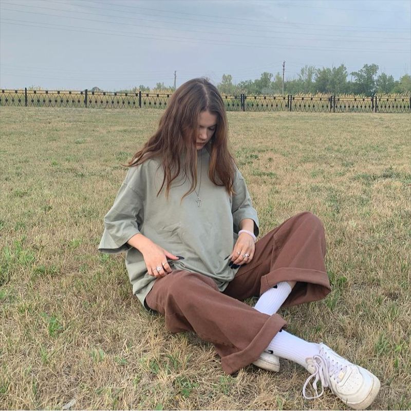 Brown Jeans Retro American Solid Color Looks Thin EHAD +