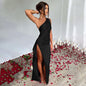 Sexy One-shoulder Backless Slit Dress Summer Elegant Slim-fit Solid Color Satin Dresses For Women EHAD +