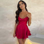 Sexy Suspender Skirt For Women Elegant Slim Strap Satin Backless Lace Up A-Line Short Dress Lady EHAD +