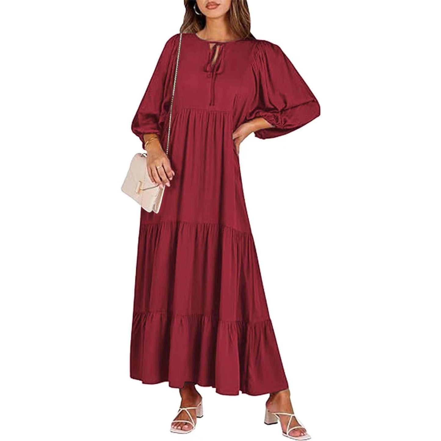 Summer Women's Vintage Printed Bohemian Dress Elegant Ladies Casual Loose V-Neck Short Sleeve Long Dresses EHAD +