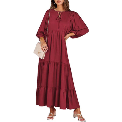 Summer Women's Vintage Printed Bohemian Dress Elegant Ladies Casual Loose V-Neck Short Sleeve Long Dresses EHAD +