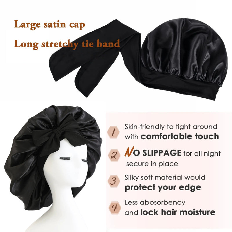 New Silk Bonnet For Sleeping Women Satin Bonnet Hair Bonnet Night Sleep Cap Scarf Wrap For Curly Hair With Tie Band For Curly Hair EHAD +
