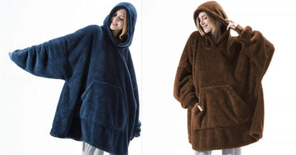 Hoodie Sweatshirt With Big Pocket Tops Sweater Comfortable Loose Double-Sided Fleece Thicker Wearable Blanket EHAD +
