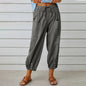 Women Drawstring Tie Pants Spring Summer Cotton And Linen Trousers With Pockets Button EHAD +