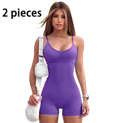 Spaghetti Strap Shorts Jumpsuit Sports Yoga Workout Tight Romper Women Fashion Fitness Sportwear EHAD +
