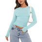 Women's Clothing Fashion Slim Long-sleeved Pullovers Tops Solid Causal Fit Shirts EHAD +