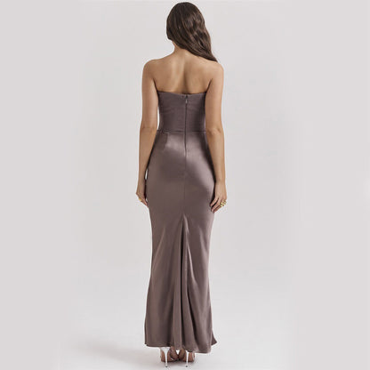 Slim Tube Top Long Dress Sexy Fashion Bandeau Backless Party Evening Dresses For Women Clothing EHAD +