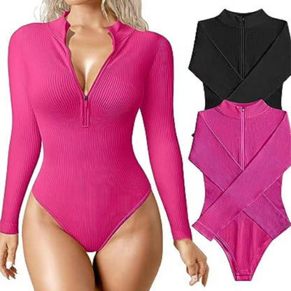 Fashion Long Sleeve Zipper Jumpsuit Seamless Slimming Shapewear For Women Romper EHAD +