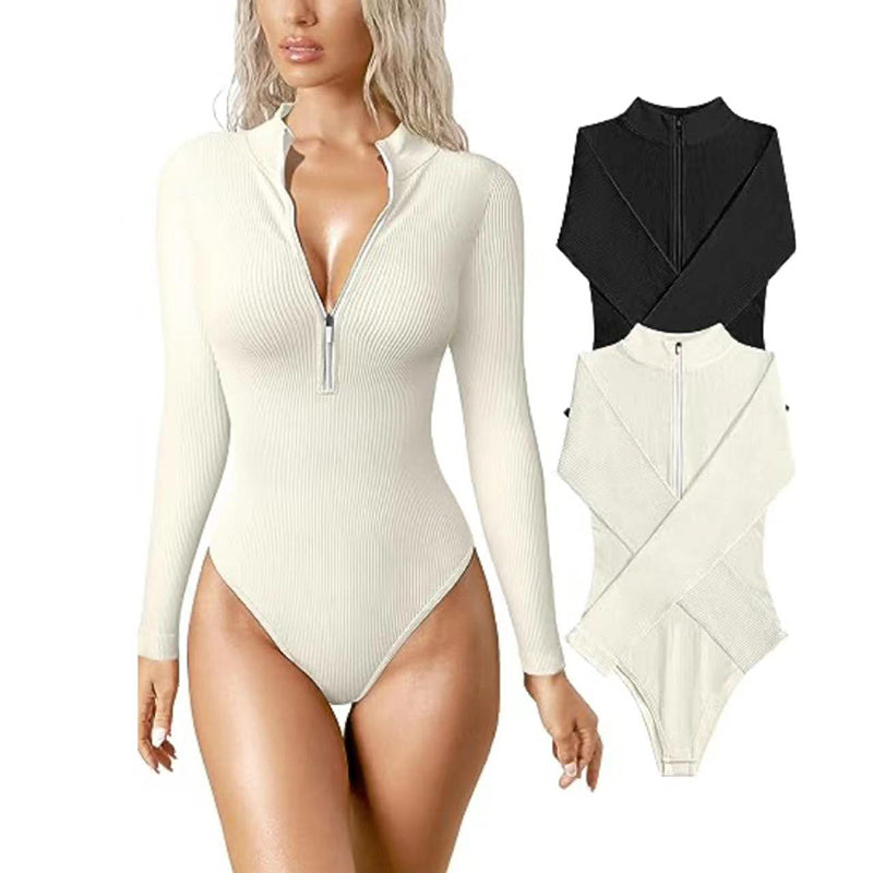 Fashion Long Sleeve Zipper Jumpsuit Seamless Slimming Shapewear For Women Romper EHAD +