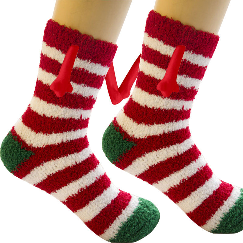 Christmas Supplies Magnetic Suction Hand In Hand Couple Socks Coral Fleece Tube Socks Warm Slipper Bed Socks Winter Soft Warm Slipper EHAD +