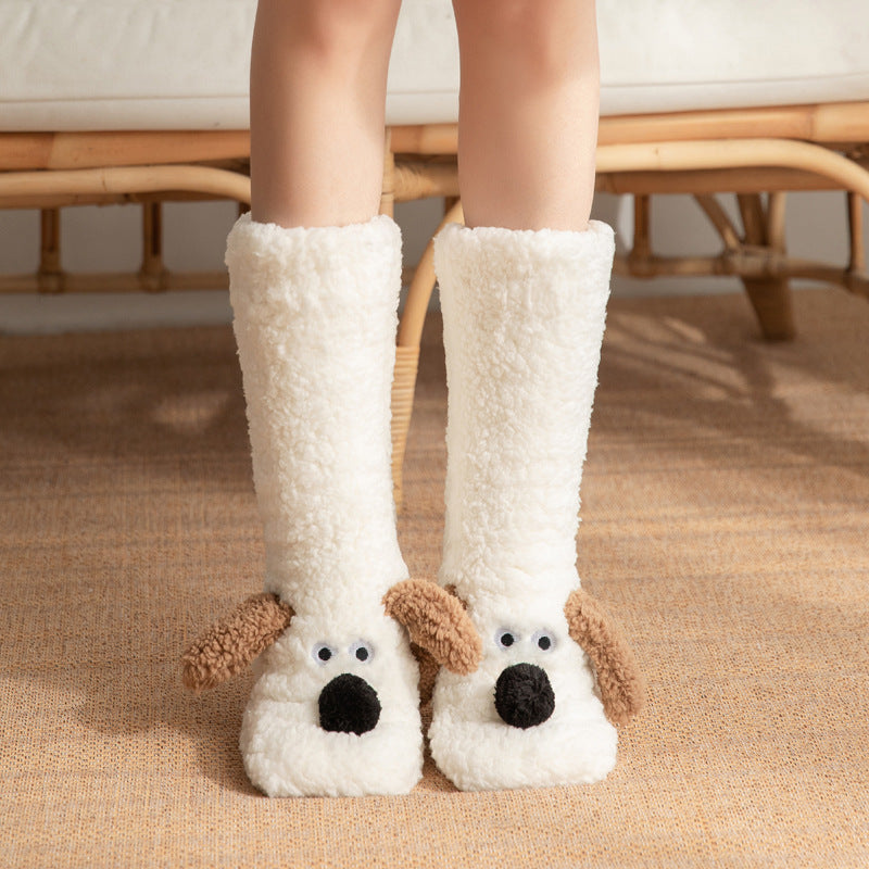 Cute Cartoon Dog Floor Socks Winter Warm Non-slip Plush Socks For Women EHAD +
