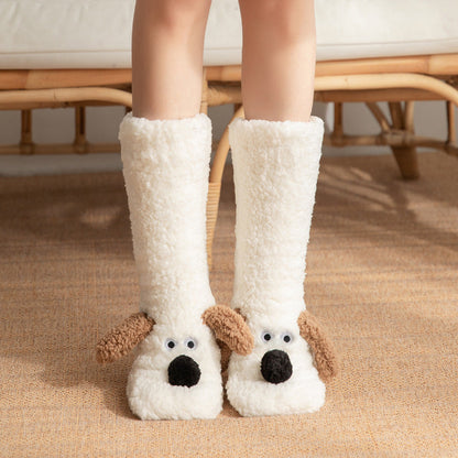 Cute Cartoon Dog Floor Socks Winter Warm Non-slip Plush Socks For Women EHAD +