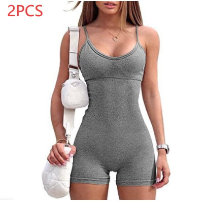 Spaghetti Strap Shorts Jumpsuit Sports Yoga Workout Tight Romper Women Fashion Fitness Sportwear EHAD +
